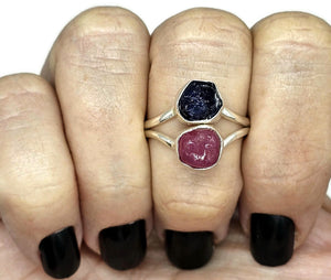 Raw Ruby & Raw Sapphire Ring, Size S, July / September Birthstones, Sterling Silver