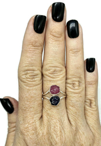 Raw Ruby & Raw Sapphire Ring, Size S, July / September Birthstones, Sterling Silver