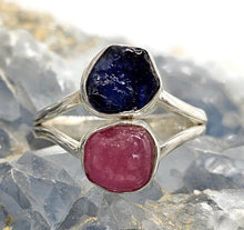 Load image into Gallery viewer, Raw Ruby &amp; Raw Sapphire Ring, Size S, July / September Birthstones, Sterling Silver