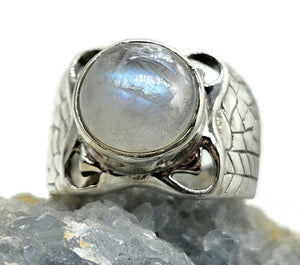 Statement Moonstone Ring, Size N, Sterling Silver, Round Cabochon, Psychic Protection