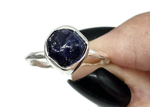 Raw Blue Sapphire Ring, Size P 1/2, September Birthstone, Sterling Silver, Rough Sapphire