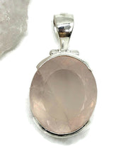 Load image into Gallery viewer, Rose Quartz Pendant, 43 Carats, Sterling Silver, Oval Faceted, Love Stone, Pink Gemstone