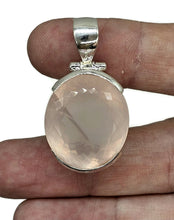 Load image into Gallery viewer, Rose Quartz Pendant, 43 Carats, Sterling Silver, Oval Faceted, Love Stone, Pink Gemstone