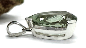 Prasiolite Pendant, Green Amethyst Gemstone, 34 carats, Sterling Silver, Pear Design