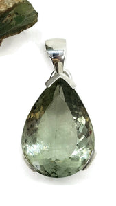 Prasiolite Pendant, Green Amethyst Gemstone, 34 carats, Sterling Silver, Pear Design