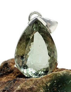 Prasiolite Pendant, Green Amethyst Gemstone, 34 carats, Sterling Silver, Pear Design