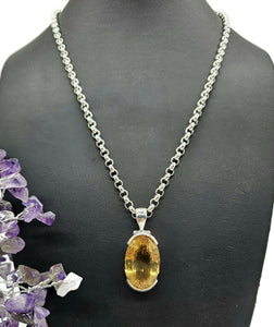 Massive Statement Citrine Pendant, Sterling Silver, 36 carats, Oval Facet, November Birth