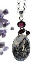 Load image into Gallery viewer, Rhodolite Garnet &amp; Dendritic Agate Pendant, Sterling Silver, Multi-gemstone Pendant