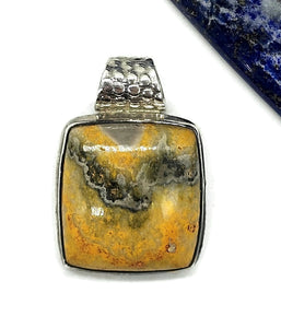 Bumblebee Pendant, Eclipse Jasper, Sterling Silver, Square Shaped, Yellow Orange Black