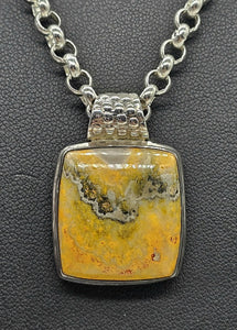 Bumblebee Pendant, Eclipse Jasper, Sterling Silver, Square Shaped, Yellow Orange Black