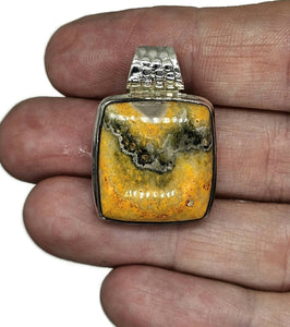 Bumblebee Pendant, Eclipse Jasper, Sterling Silver, Square Shaped, Yellow Orange Black