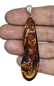 Cognac Amber Pendant, Sterling Silver, Millions of years old, Fossilized Tree Resin