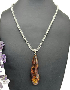 Cognac Amber Pendant, Sterling Silver, Millions of years old, Fossilized Tree Resin