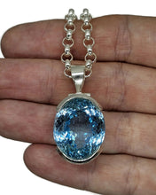 Load image into Gallery viewer, AAA+ Swiss Blue Topaz Pendant, 52 carats, Sterling Silver, Oval Faceted