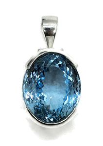 AAA+ Swiss Blue Topaz Pendant, 52 carats, Sterling Silver, Oval Faceted