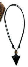 Load image into Gallery viewer, Black Obsidian &amp; Amber Necklace, Adjustable Black Cord, Arrowhead Design