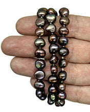 Load image into Gallery viewer, Black Peacock Baroque Pearl Necklace in a natural Purple Green Colour, Sterling Silver