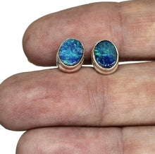 Load image into Gallery viewer, Australian Opal Studs, Sterling Silver, Blue &amp; Green Opal, Doublets, Lucky Gemstone