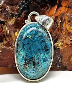 Stunning Shattuckite Pendant, Sterling Silver, Natural mix of Azurite, Chrysocolla