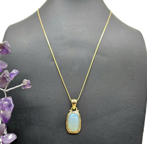 Solid Opal Pendant, 18K Gold Plated, October Birthstone, Aura Crystal, Psychic Gemstone