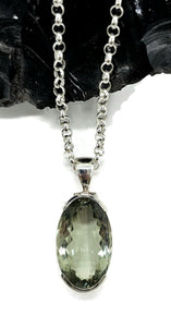 AAA Oval Green Amethyst Pendant, 30 carats, Sterling Silver, Faceted Prasiolite Gemstone