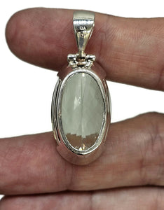 AAA Oval Green Amethyst Pendant, 30 carats, Sterling Silver, Faceted Prasiolite Gemstone