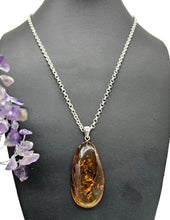 Load image into Gallery viewer, Baltic Amber Pendant, Sterling Silver, Natural Shape, 50 million years old, Fossilized