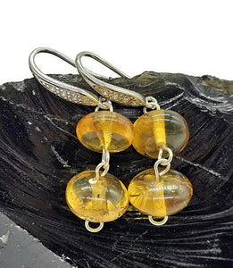 Oval Amber Sphere Earrings, Mexican Chiapas Amber, Sterling Silver, 30 million years old