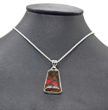 Load image into Gallery viewer, Red Orange Ammolite Pendant, Sterling Silver, Rectangle Shaped, Opal like Gemstone