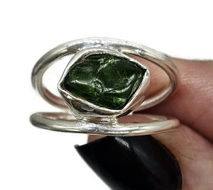 Rough Chrome Diopside Ring, Size R 1/2, Raw Siberian Emerald, Sterling Silver