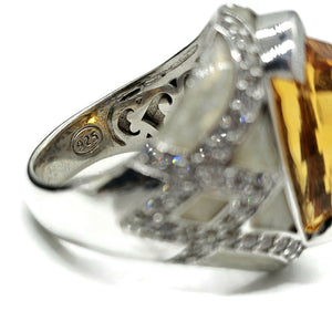 Citrine, White Zircon & Enamel Ring, Size 7, Sterling Silver, November Birthstone