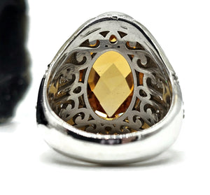 Citrine, White Zircon & Enamel Ring, Size 7, Sterling Silver, November Birthstone