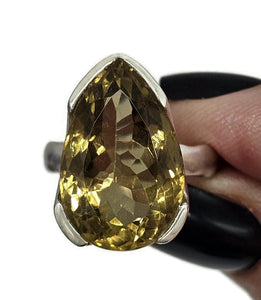 Citrine Ring, Size Q, 15 Carats, Pear Faceted, Sterling Silver, Abundance Gem, November