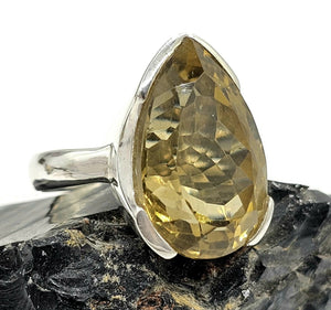 Citrine Ring, Size Q, 15 Carats, Pear Faceted, Sterling Silver, Abundance Gem, November