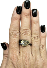 Load image into Gallery viewer, Black &amp; Gold, Green Amethyst Ring, Size R, Sterling Silver, Prasiolite Ring, Two tone