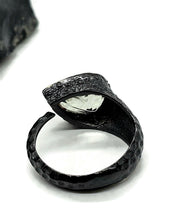 Load image into Gallery viewer, Black &amp; Gold, Green Amethyst Ring, Size R, Sterling Silver, Prasiolite Ring, Two tone