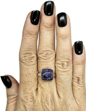 Load image into Gallery viewer, Charoite Ring, Sterling Silver, Size R 1/2, Square Shape, Swirls of Violet, Lavender &amp; Purple