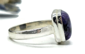 Charoite Ring, Sterling Silver, Size R 1/2, Square Shape, Swirls of Violet, Lavender & Purple