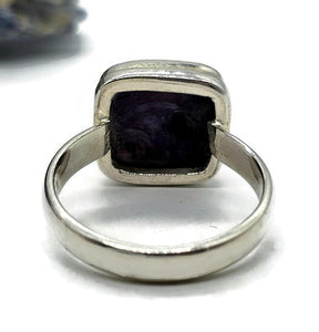 Charoite Ring, Sterling Silver, Size R 1/2, Square Shape, Swirls of Violet, Lavender & Purple