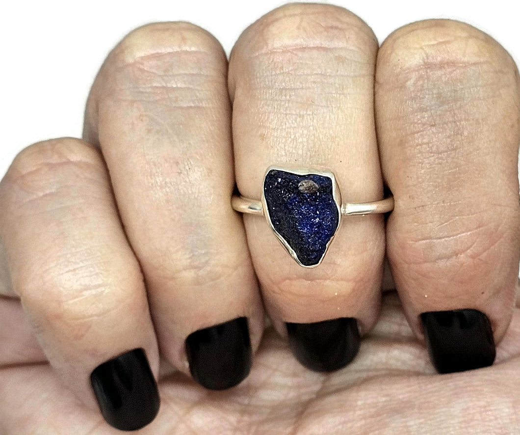 Raw Azurite Ring, size S, Sterling Silver, Rough Gemstone, Natural Gemstone