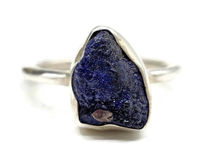 Raw Azurite Ring, size S, Sterling Silver, Rough Gemstone, Natural Gemstone