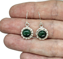 Load image into Gallery viewer, Malachite Earrings, Sterling Silver, Round Shape, Rich Green Gemstone, Visionary Stone