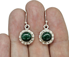 Load image into Gallery viewer, Malachite Earrings, Sterling Silver, Round Shape, Rich Green Gemstone, Visionary Stone