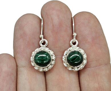 Malachite Earrings, Sterling Silver, Round Shape, Rich Green Gemstone, Visionary Stone