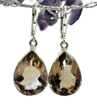 Load image into Gallery viewer, 25 carat Ametrine Earrings, Sterling Silver, Pear Shaped, Natural mix of Amethyst &amp; Citrine