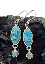 Load image into Gallery viewer, Blue Turquoise dangly Earrings, Sterling Silver, Pear Shaped, Protection Stone, Love Stone