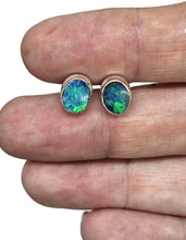 Load image into Gallery viewer, Australian Opal Studs, Sterling Silver, Blue &amp; Green Opal, Doublets, Lucky Gemstone