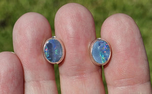 Opal Doublet Studs, Australian Gemstone, Sterling Silver, Blue, Green, Pink, Purple & Gold