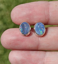 Load image into Gallery viewer, Opal Doublet Studs, Australian Gemstone, Sterling Silver, Blue, Green, Pink, Purple &amp; Gold