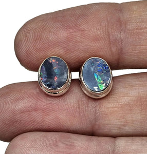 Opal Doublet Studs, Australian Gemstone, Sterling Silver, Blue, Green, Pink, Purple & Gold